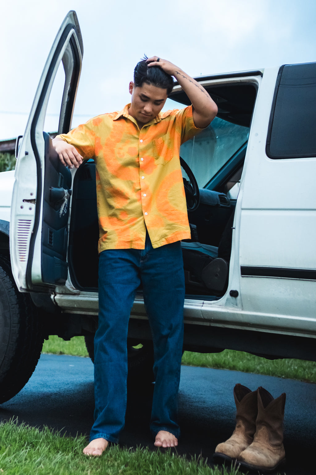 He Aloha no Tahiti | Button-down Aloha Shirt - mustard