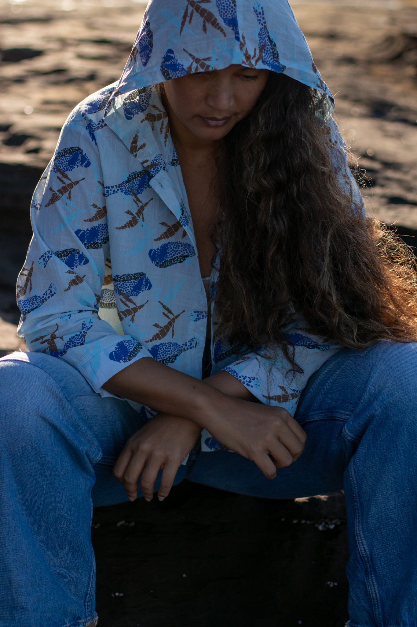 Moa + Hulumoa | Cropped Hoodie - blue