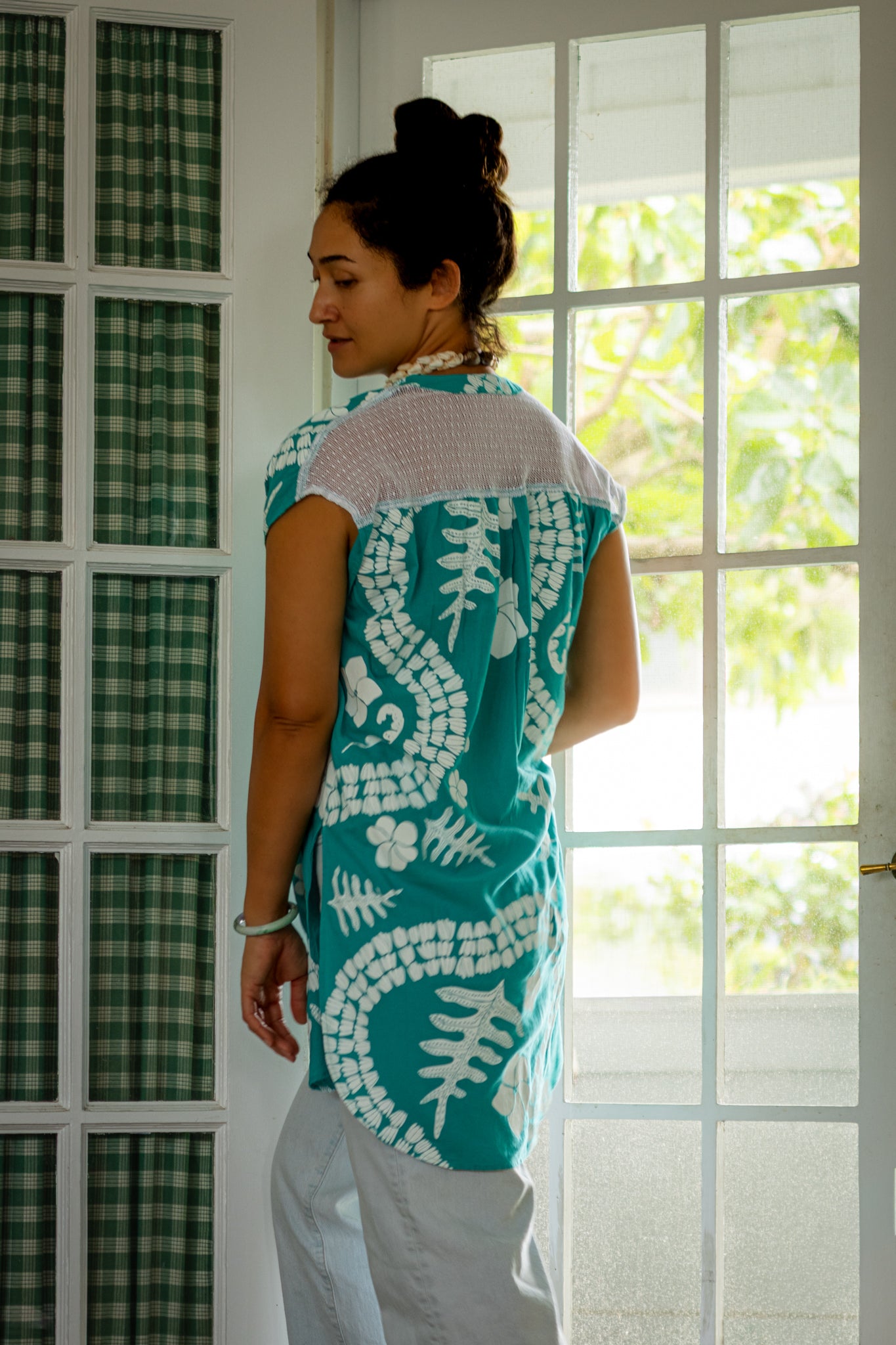 He Aloha no Tahiti | Button-down Tunic - teal