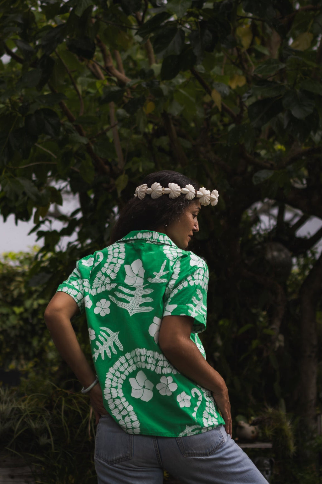 He Aloha no Tahiti | Wahine Aloha Shirt - green