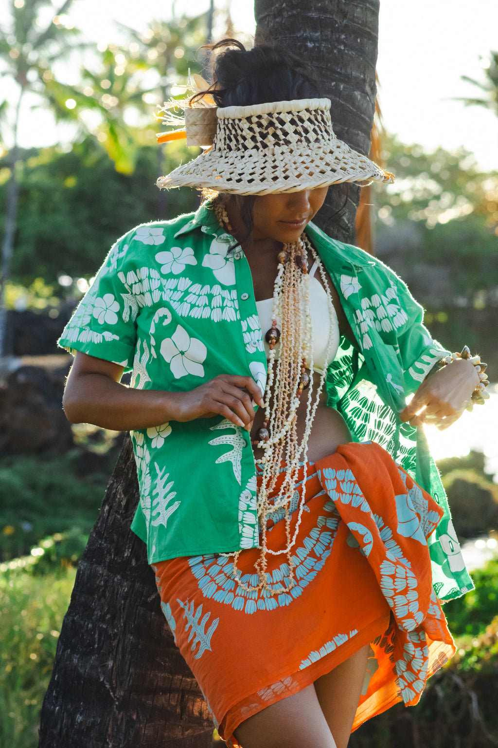 He Aloha no Tahiti | Wahine Aloha Shirt - green