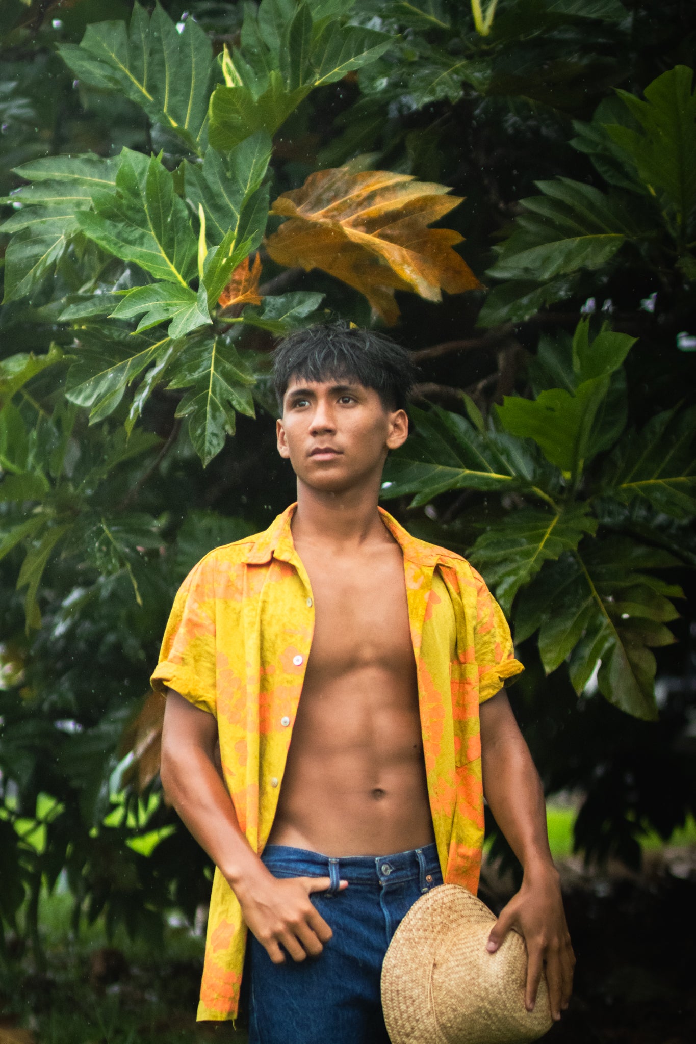 He Aloha no Tahiti | Button-down Aloha Shirt - mustard